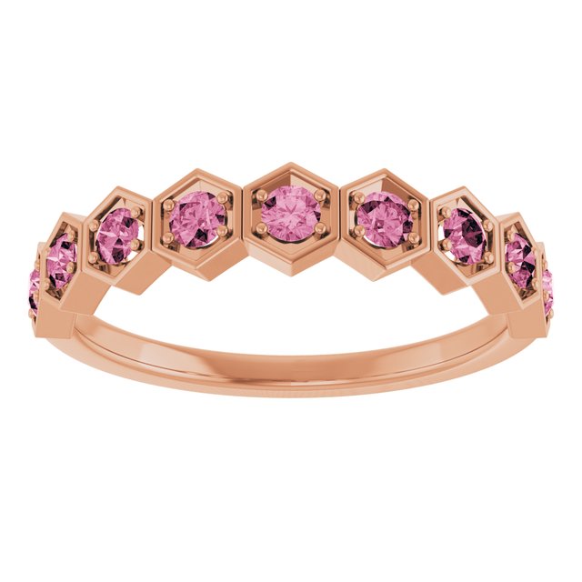 Hexagon stackable birthstone ring with tourmaline in 14K gold variant--Tourmaline variant--14K-rose-gold
