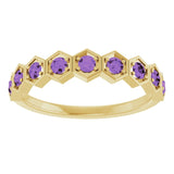 Hexagon stackable ring with aquamarine in 14K yellow gold variant--Amethyst variant--14K-yellow-gold