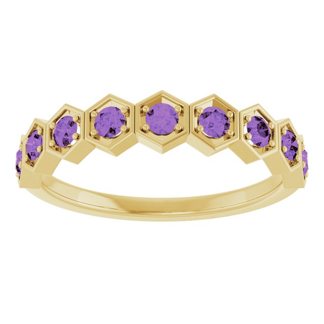 Hexagon stackable ring with aquamarine in 14K yellow gold variant--Amethyst variant--14K-yellow-gold