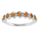 Hexagon stackable birthstone ring with citrine in 14K gold variant--Citrine variant--14K-white-gold