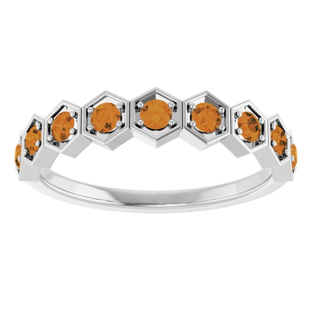 Hexagon stackable birthstone ring with citrine in 14K gold variant--Citrine variant--14K-white-gold