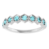 Hexagon stackable birthstone ring with blue zircon in 14K gold variant--Zircon variant--14K-white-gold