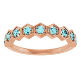 Hexagon stackable birthstone ring with blue zircon in 14K gold variant--Aquamarine variant--14K-rose-gold