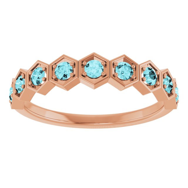Hexagon stackable birthstone ring with blue zircon in 14K gold variant--Aquamarine variant--14K-rose-gold
