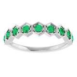 Hexagon stackable birthstone ring with emerald in 14K gold variant--Emerald variant--14K-white-gold