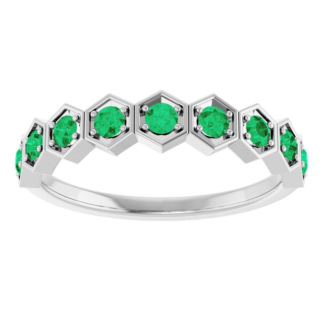 Hexagon stackable birthstone ring with emerald in 14K gold variant--Emerald variant--14K-white-gold
