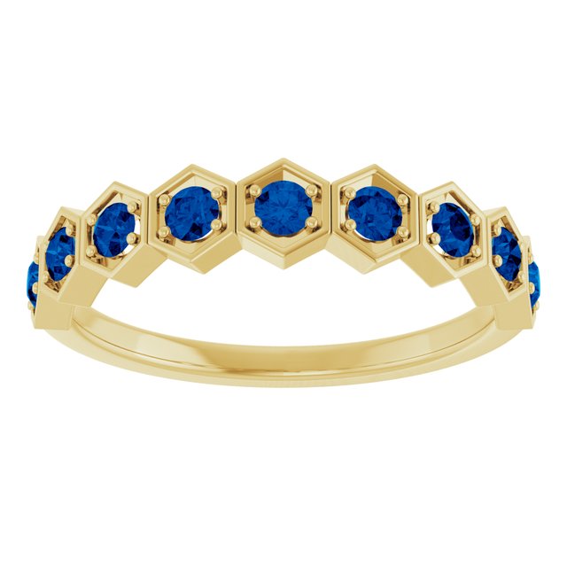 Hexagon stackable ring with natural ruby in 14K yellow gold variant--Sapphire variant--14K-yellow-gold