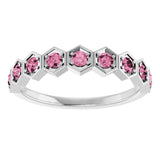 Hexagon stackable birthstone ring with tourmaline in 14K gold variant--Tourmaline variant--14K-white-gold
