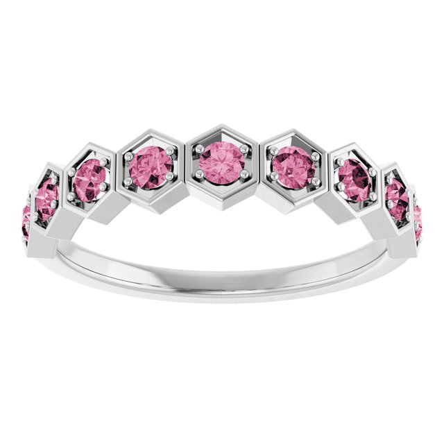 Hexagon stackable birthstone ring with tourmaline in 14K gold variant--Tourmaline variant--14K-white-gold
