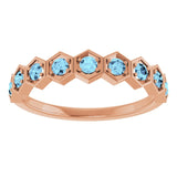 Hexagon stackable birthstone ring with aquamarine in 14K gold variant--Zircon variant--14K-rose-gold