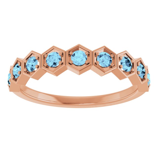 Hexagon stackable birthstone ring with aquamarine in 14K gold variant--Zircon variant--14K-rose-gold