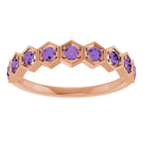 Hexagon stackable birthstone ring with amethyst in 14K gold variant--Amethyst variant--14K-rose-gold