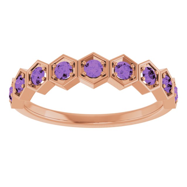 Hexagon stackable birthstone ring with amethyst in 14K gold variant--Amethyst variant--14K-rose-gold