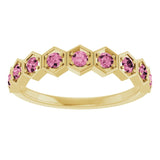 Hexagon stackable ring with lab-grown sapphire in 14K white gold variant--Tourmaline variant--14K-yellow-gold