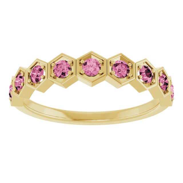 Hexagon stackable ring with lab-grown sapphire in 14K white gold variant--Tourmaline variant--14K-yellow-gold