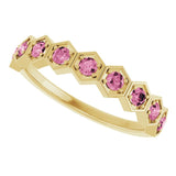 Hexagon stackable ring with natural ruby in 14K rose gold variant--Tourmaline variant--14K-yellow-gold