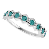 Hexagon stackable birthstone ring with emerald in 14K gold variant--Emerald variant--14K-white-gold