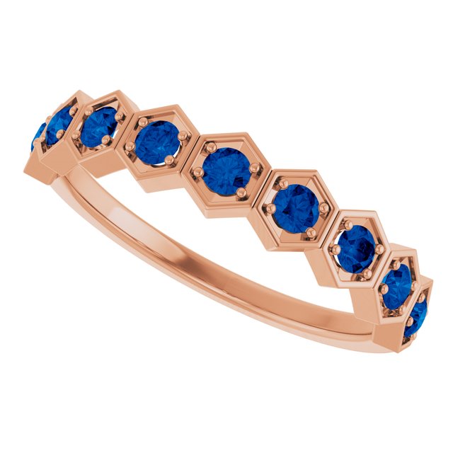 Hexagon stackable birthstone ring with peridot in 14K gold variant--Sapphire variant--14K-rose-gold