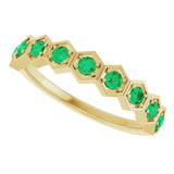 Hexagon stackable ring with lab-grown emerald in 14K white gold variant--Emerald variant--14K-yellow-gold