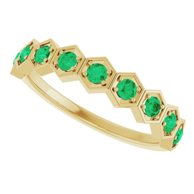 Hexagon stackable ring with lab-grown emerald in 14K white gold variant--Emerald variant--14K-yellow-gold