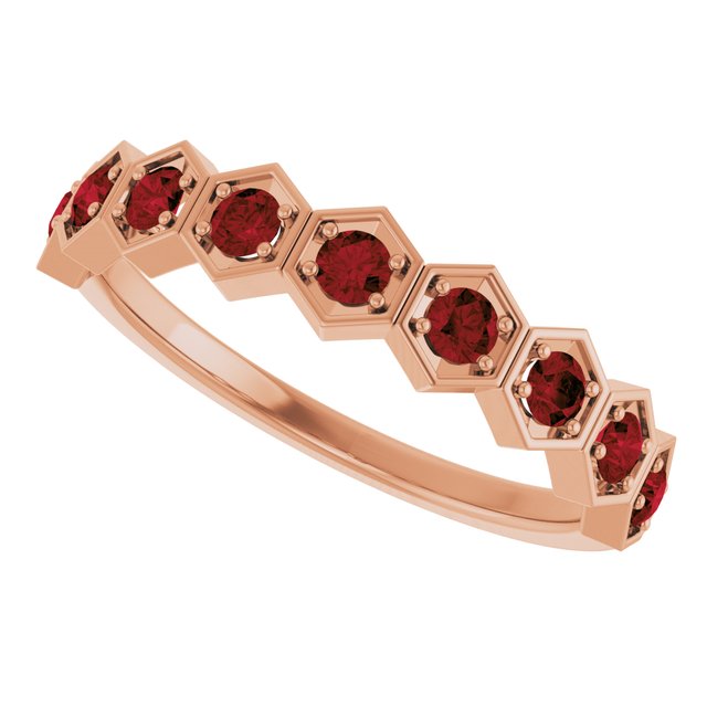 Hexagon stackable birthstone ring with blue zircon in 14K gold variant--Garnet variant--14K-rose-gold