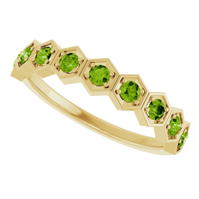 Hexagon stackable ring with peridot in 14K yellow gold variant--Peridot variant--14K-yellow-gold