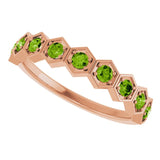 Hexagon stackable birthstone ring with ruby in 14K gold variant--Peridot variant--14K-rose-gold