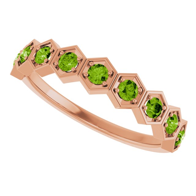 Hexagon stackable birthstone ring with ruby in 14K gold variant--Peridot variant--14K-rose-gold