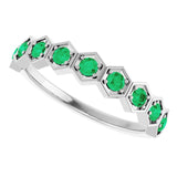 Hexagon stackable birthstone ring with diamond in 14K gold variant--Emerald variant--14K-white-gold