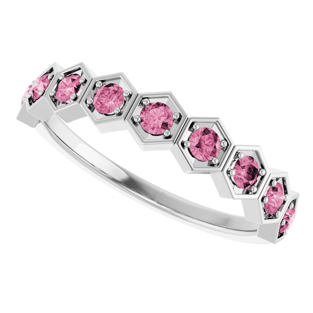 Hexagon stackable birthstone ring with sapphire in 14K gold variant--Tourmaline variant--14K-white-gold