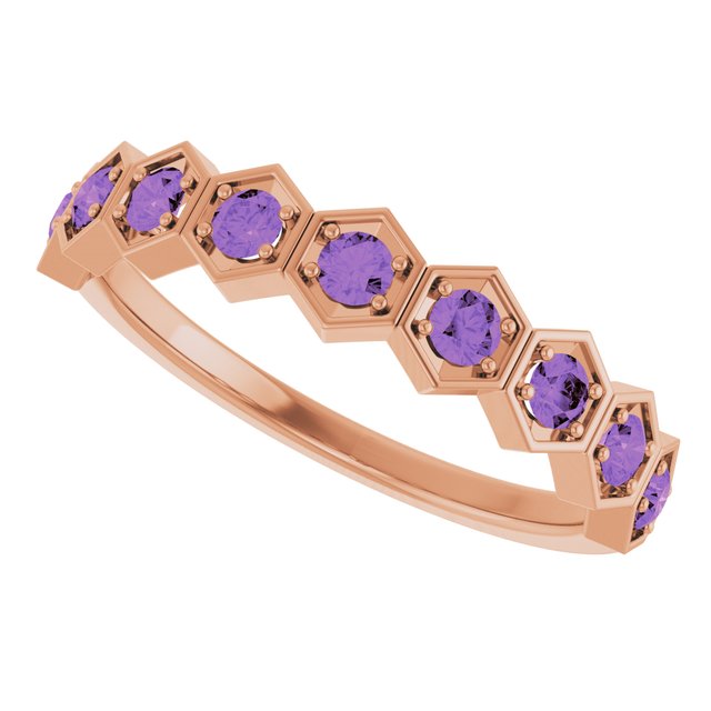 Hexagon stackable birthstone ring with garnet in 14K gold variant--Amethyst variant--14K-rose-gold