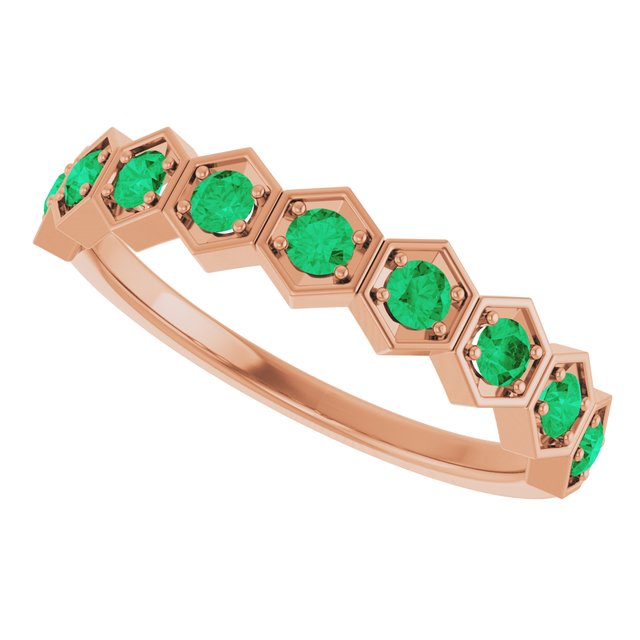 Hexagon stackable birthstone ring with diamond in 14K gold variant--Emerald variant--14K-rose-gold