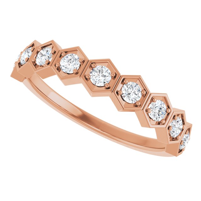 Hexagon stackable birthstone ring with aquamarine in 14K gold variant--Diamond variant--14K-rose-gold