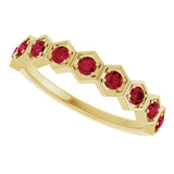 Hexagon stackable ring with lab-grown alexandrite in 14K rose gold variant--Ruby variant--14K-yellow-gold