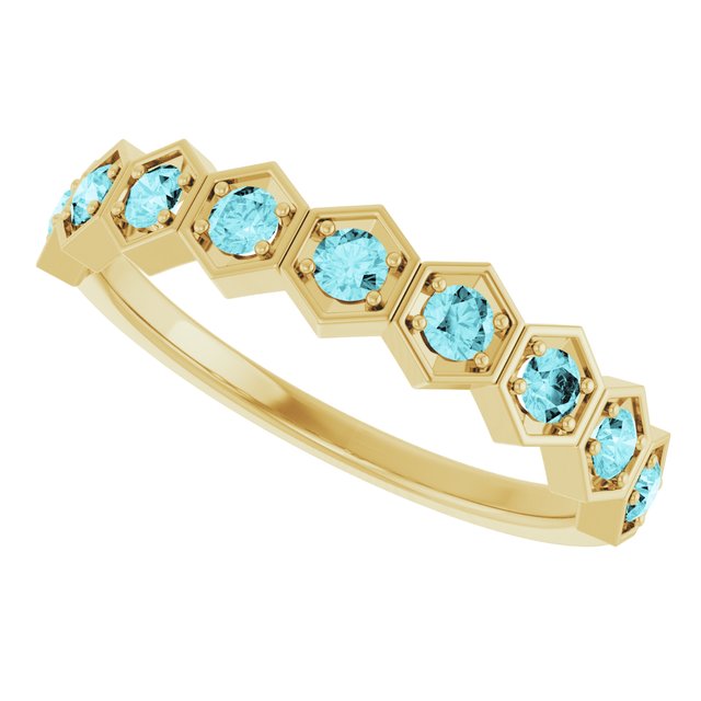 Hexagon stackable ring with tourmaline in 14K white gold variant--Zircon variant--14K-yellow-gold