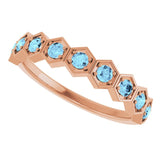 Hexagon stackable birthstone ring with blue zircon in 14K gold variant--Aquamarine variant--14K-rose-gold