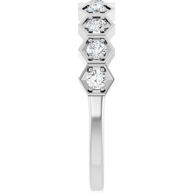 Hexagon stackable birthstone ring with diamond in 14K gold variant--Diamond variant--14K-white-gold