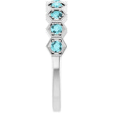 Hexagon stackable birthstone ring with aquamarine in 14K gold variant--Aquamarine variant--14K-white-gold