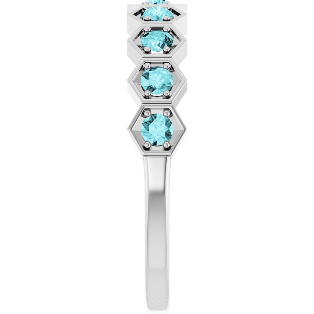 Hexagon stackable birthstone ring with aquamarine in 14K gold variant--Aquamarine variant--14K-white-gold