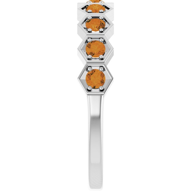 Hexagon stackable birthstone ring with citrine in 14K gold variant--Citrine variant--14K-white-gold