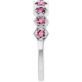 Hexagon stackable birthstone ring with tourmaline in 14K gold variant--Tourmaline variant--14K-white-gold