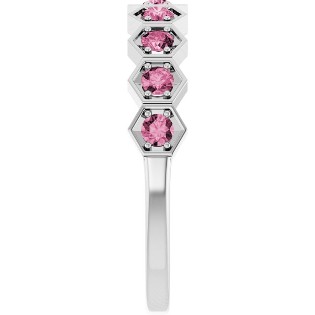 Hexagon stackable birthstone ring with tourmaline in 14K gold variant--Tourmaline variant--14K-white-gold