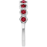Hexagon stackable birthstone ring with ruby in 14K gold variant--Ruby variant--14K-white-gold