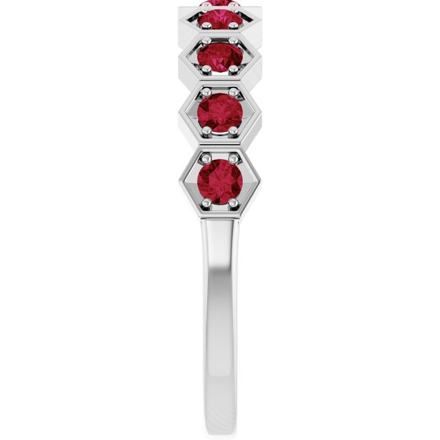 Hexagon stackable birthstone ring with ruby in 14K gold variant--Ruby variant--14K-white-gold