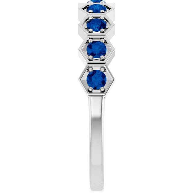 Hexagon stackable birthstone ring with sapphire in 14K gold variant--Sapphire variant--14K-white-gold