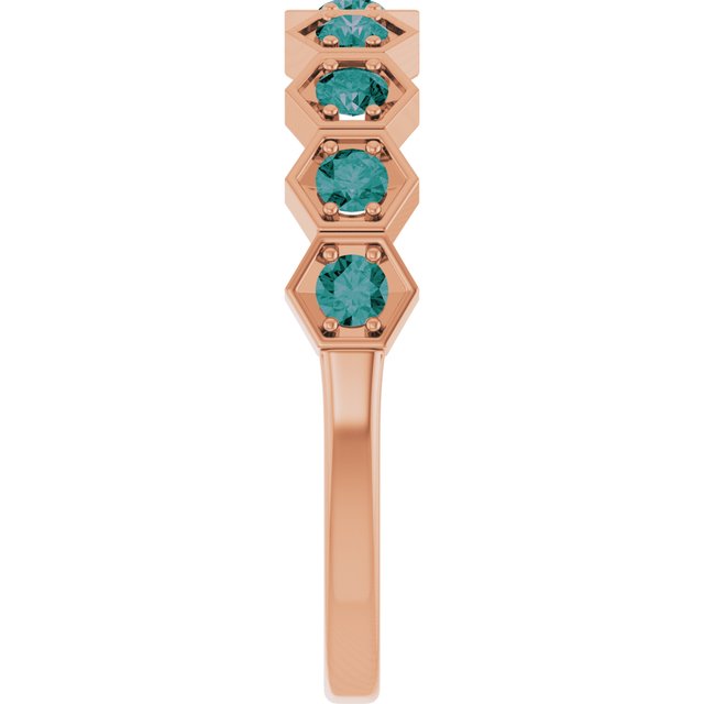 Hexagon stackable birthstone ring with alexandrite in 14K gold variant--Emerald variant--14K-rose-gold