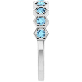 Hexagon stackable birthstone ring with blue zircon in 14K gold variant--Zircon variant--14K-white-gold