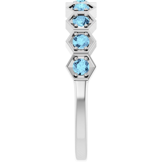Hexagon stackable birthstone ring with blue zircon in 14K gold variant--Zircon variant--14K-white-gold