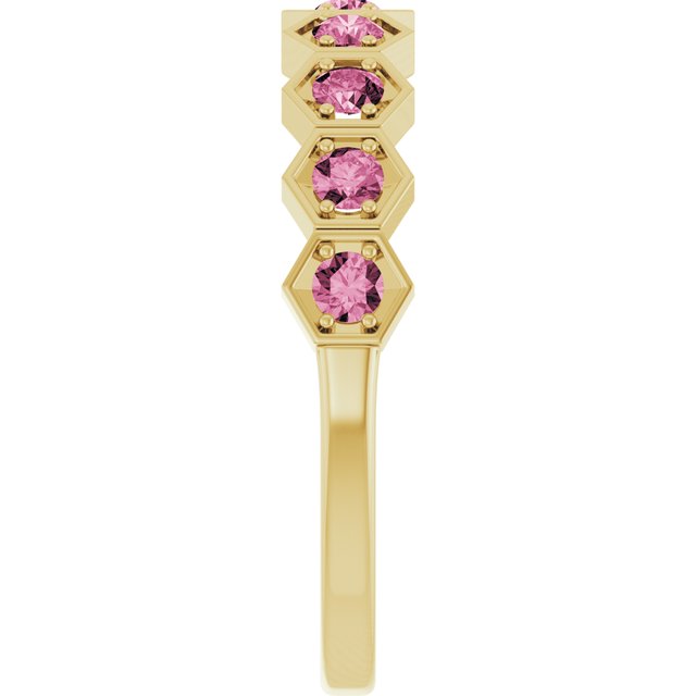 Hexagon stackable ring with lab-grown sapphire in 14K rose gold variant--Tourmaline variant--14K-yellow-gold