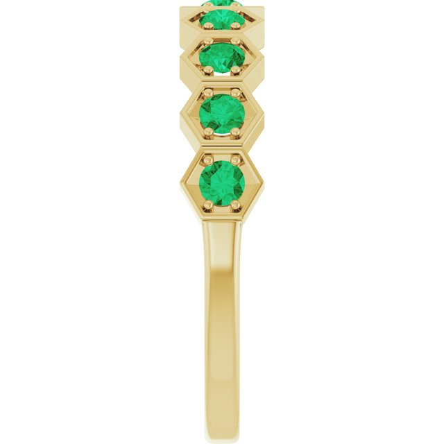Hexagon stackable ring with natural emerald in 14K white gold variant--Emerald variant--14K-yellow-gold